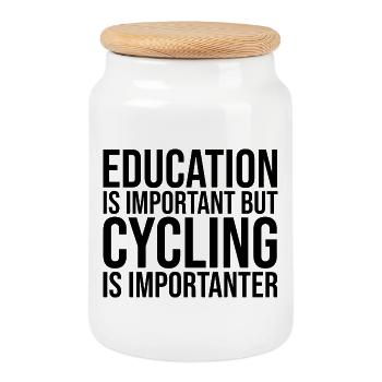 Cycling - Cookie Jar with Wooden Lid - white - Front