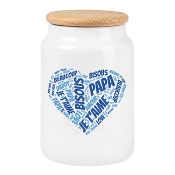 Message cœur je t'aime Papa - Boîte à biscuits avec couvercle en bois - blanc - Devant