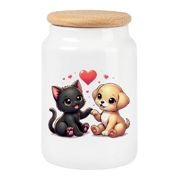 L’amour comme le chien et le chat - Boîte à biscuits avec couvercle en bois - blanc - Devant