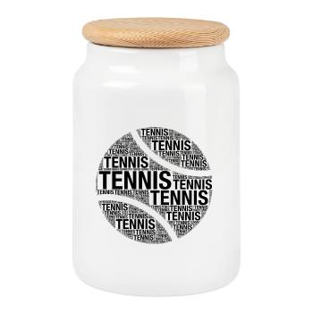 Balle de tennis - Nuage de mots de tennis noir - Boîte à biscuits avec couvercle en bois - blanc - Devant