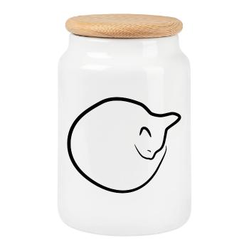 Cat Drawing - Cookie Jar with Wooden Lid - white - Front