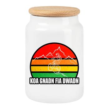 koa Gnadn fia dWadn, MTB, Mountainbike, Mountains - Cookie Jar with Wooden Lid - white - Front