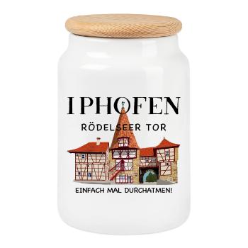 Iphofen Kitzingen, Bavière Dessin de la vieille porte de la ville - Boîte à biscuits avec couvercle en bois - blanc - Devant