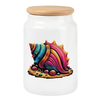 Shell - Cookie Jar with Wooden Lid - white - Front