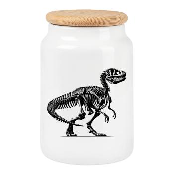 Squelette de dinosaure noir et blanc pour les fans de dinosaures - Boîte à biscuits avec couvercle en bois - blanc - Devant