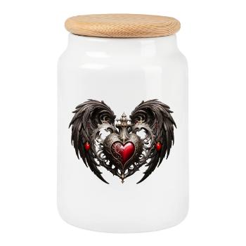 A stunning Gothic heart with elegant wings - Cookie Jar with Wooden Lid - white - Front