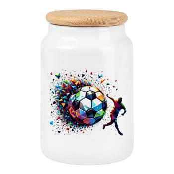 dynamic soccer player playing soccer - Cookie Jar with Wooden Lid - white - Front