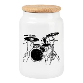 Drumkit Drawing - Cookie Jar with Wooden Lid - white - Front