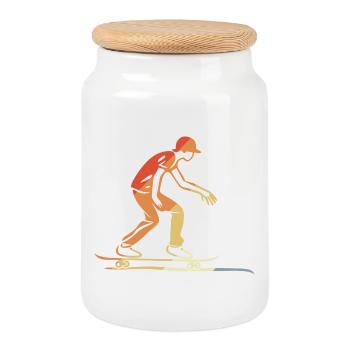 Skateboarder Graphic Retro - Cookie Jar with Wooden Lid - white - Front