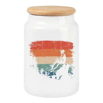 Retro Sunset Hiker Silhouette on Ridge - Cookie Jar with Wooden Lid - white - Front