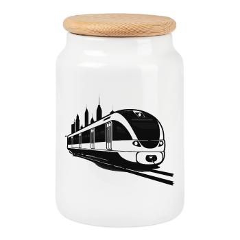 Railway Sketch - Cookie Jar with Wooden Lid - white - Front