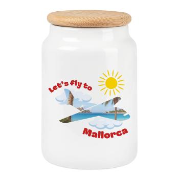 Let's fly to Mallorca - Cookie Jar with Wooden Lid - white - Front
