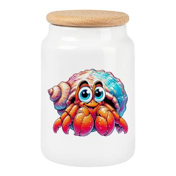 Hermit crab - Cookie Jar with Wooden Lid - white - Front