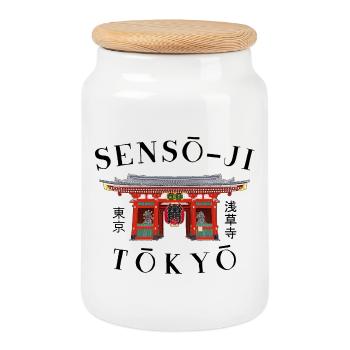 Tokyo, Asakusa, Senso-ji Temple, Japan Drawing - Cookie Jar with Wooden Lid - white - Front