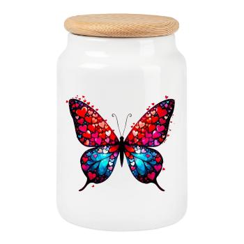 Papillon avec des cœurs - Boîte à biscuits avec couvercle en bois - blanc - Devant