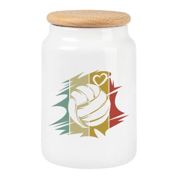 retro volleyball love heart symbol vintage colors - Cookie Jar with Wooden Lid - white - Front