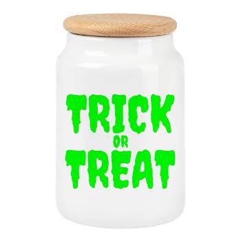 Glow-in-the-Dark Trick or Treat Design - Cookie Jar with Wooden Lid - white - Front