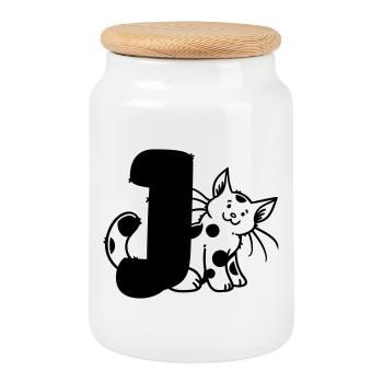 Lettre Chat J - Boîte à biscuits avec couvercle en bois - blanc - Devant