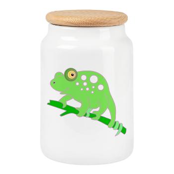 Chamaeleon tier - Keksdose mit Holzdeckel - Weiß - Vorne