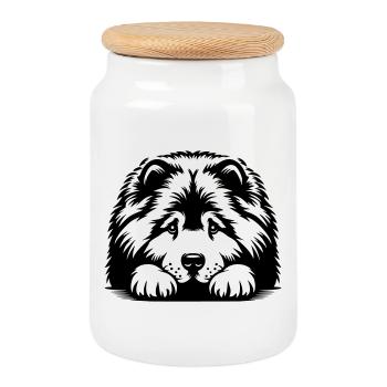 Chow Chow Head with Paws - Cookie Jar with Wooden Lid - white - Front