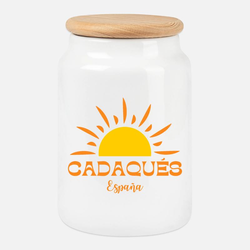 CADAQUÉS España Sun Design - Cookie Jar with Wooden Lid - white