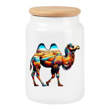Chameau - Boîte à biscuits avec couvercle en bois - blanc - Devant