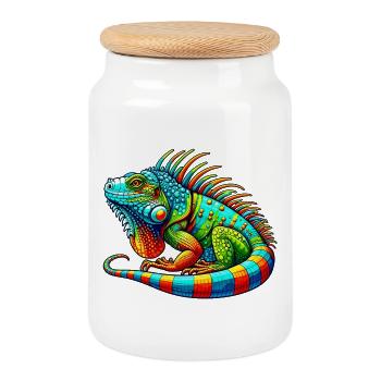 Iguana - Cookie Jar with Wooden Lid - white - Front