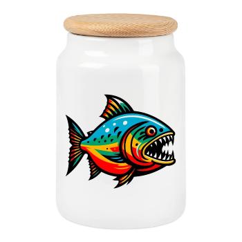 Piranha - Boîte à biscuits avec couvercle en bois - blanc - Devant