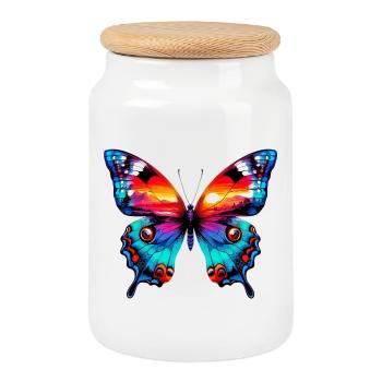 Papillon - Boîte à biscuits avec couvercle en bois - blanc - Devant