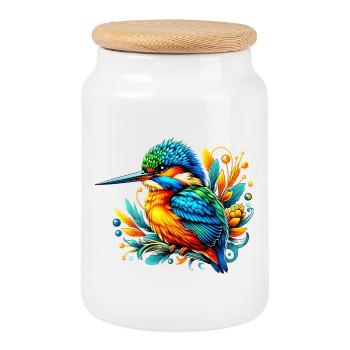 Martin-pêcheur - Boîte à biscuits avec couvercle en bois - blanc - Devant