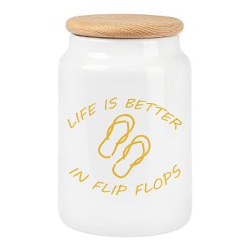 LIFE IS BETTER IN FLIP FLOPS - Keksdose mit Holzdeckel - Weiß - Vorne