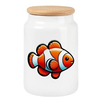 Poisson-clown - Boîte à biscuits avec couvercle en bois - blanc - Devant