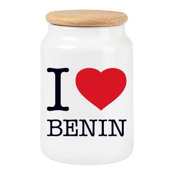 I LOVE BENIN - Cookie Jar with Wooden Lid - white - Front