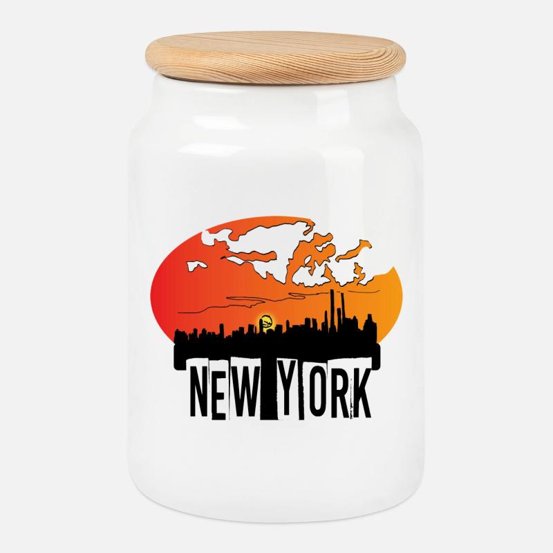 New York Skyline - Keksdose mit Holzdeckel - Weiß