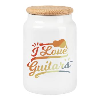 Amour de la guitare - Boîte à biscuits avec couvercle en bois - blanc - Devant