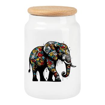 Elefant - Keksdose mit Holzdeckel - Weiß - Vorne