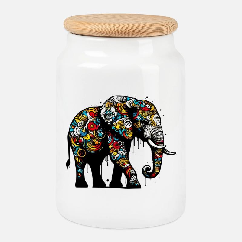 Elefant - Keksdose mit Holzdeckel - Weiß