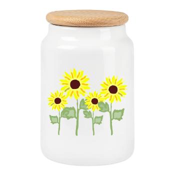 Sunflower Bouquet Yellow Coloring - Cookie Jar with Wooden Lid - white - Front
