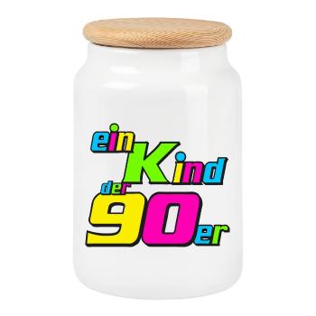 90er Party , Mottoparty , 90er Jahre Kind (25) - Keksdose mit Holzdeckel - Weiß - Vorne