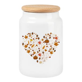 Cœur rempli de citrouilles, de noix et de feuilles d’automne - Boîte à biscuits avec couvercle en bois - blanc - Devant