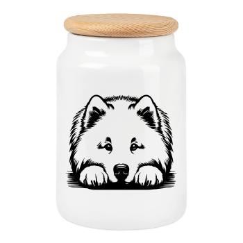 Tête de samoyède avec pattes - Boîte à biscuits avec couvercle en bois - blanc - Devant