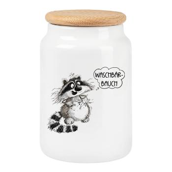 Lustiger Waschbär Waschbärbauch Waschbrettbauch - Keksdose mit Holzdeckel - Weiß - Vorne