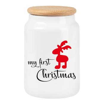 Mon premier Noël - Boîte à biscuits avec couvercle en bois - blanc - Devant