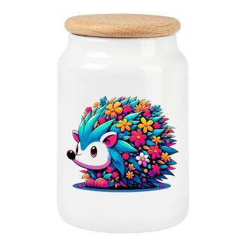 Hedgehog - Cookie Jar with Wooden Lid - white - Front