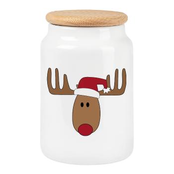 Christmas Moose - Cookie Jar with Wooden Lid - white - Front