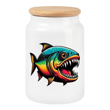 Piranha - Boîte à biscuits avec couvercle en bois - blanc - Devant