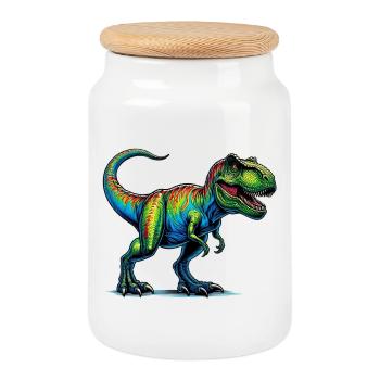Dinosaur - Cookie Jar with Wooden Lid - white - Front