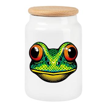 Frog - Cookie Jar with Wooden Lid - white - Front