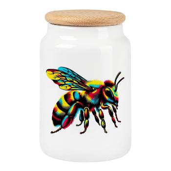 Bee - Cookie Jar with Wooden Lid - white - Front