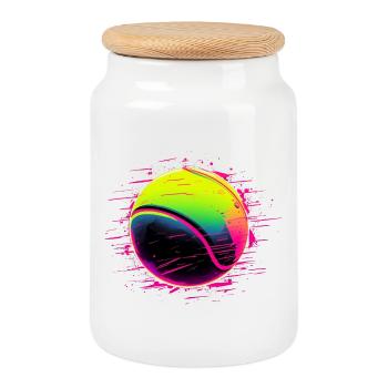 Tennisball Synthwave Stil - Keksdose mit Holzdeckel - Weiß - Vorne